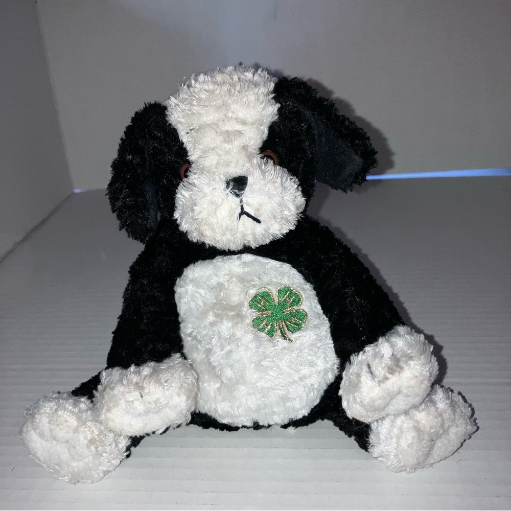 4H Black and White Plush Dog with Green Clover Embroidery by Glory Be‎